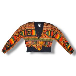 CAROLE LITTLE Vintage Women's L Geometric Print Button Up Long Sleeve Blouse Top